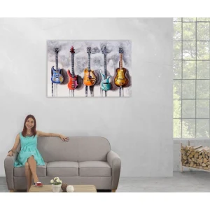 en france Mendler Tableau à L’huile 3D, Guitares, Peint à La Main à 100%, Toile De D?… 15