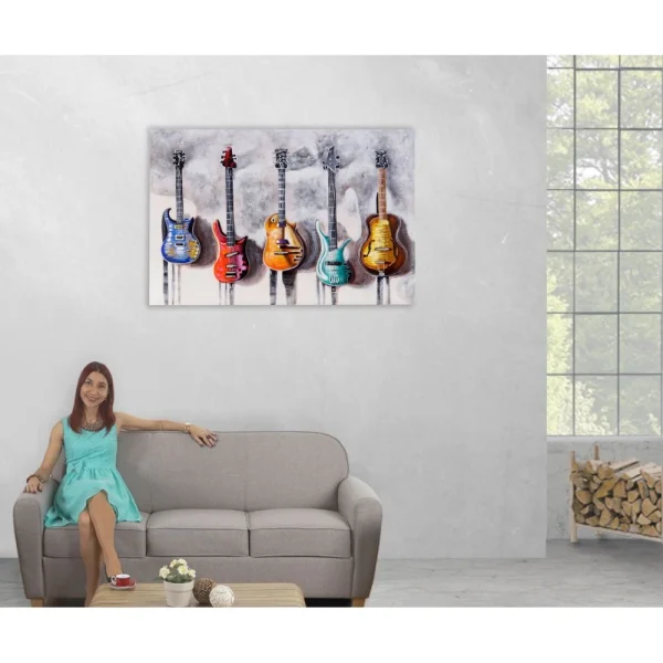 en france Mendler Tableau à L’huile 3D, Guitares, Peint à La Main à 100%, Toile De D?… 6