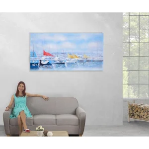 Mendler Tableau Peinture à Huile, Bateaux, Peint à La Main à 100%, Toile De… site officiel 15