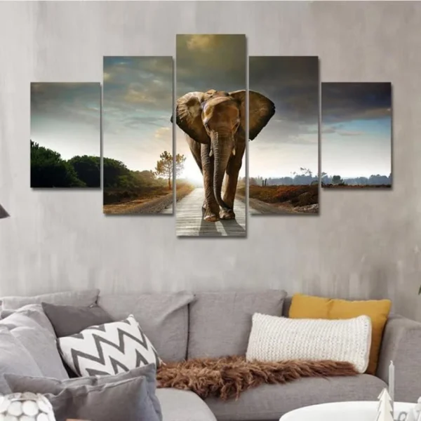 mode pas cher Marque Generique Cadre Salon Mur Art Photos HD Imprimé 5 Pièces-pcs Forêt éléphant… 1