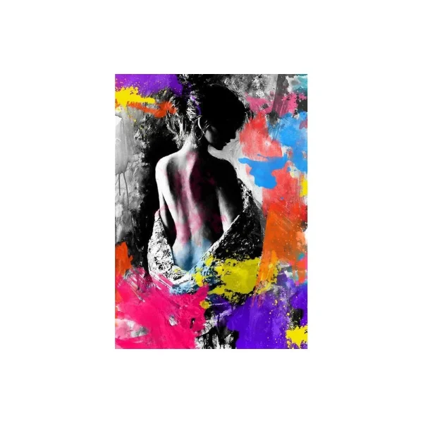 HOMEMANIA Tableau Murale – Portrait Femme Avec Des Touches De Couleur … marque pas cher en ligne 4