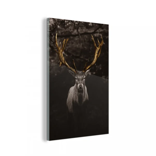 MuchoWow Impression Sur Verre Bois De Cerf En Or Tableau Decoration Murale Salo… vente en ligne 1