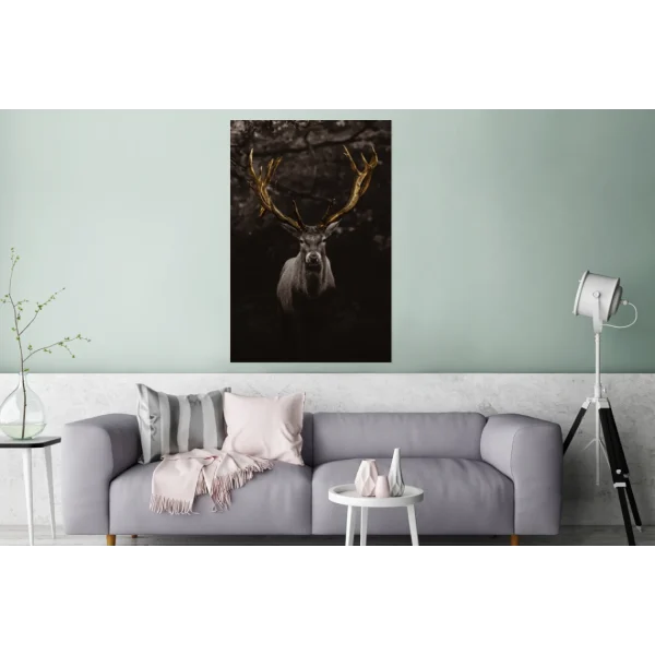 MuchoWow Impression Sur Verre Bois De Cerf En Or Tableau Decoration Murale Salo… vente en ligne 3