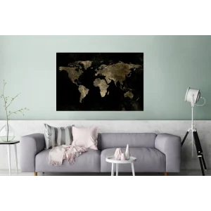 MuchoWow Impression Sur Verre Carte Du Monde – Noir – Or Tableau Decoration Mur… marque pas cher 6