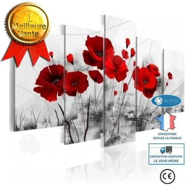 nouvelle saison Marque Generique INN® Tableau Coquelicots Rouge Sur Fond Blanc Toile Peinture Fleurs D… 1