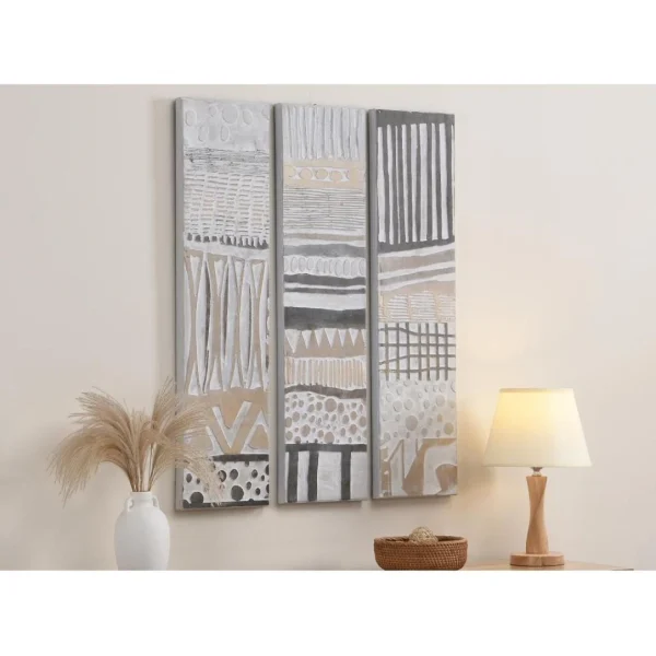 Vente-unique Tableau Triptyque Peint à La Main – Cadre En Bois – L. 75 X H. 100 Cm… à prix promos 1