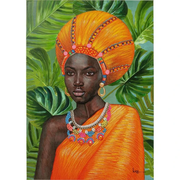 site pas cher Karedesign Tableau Femme Africaine Orange Collier 70x100cm Kare Design 1