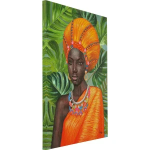 site pas cher Karedesign Tableau Femme Africaine Orange Collier 70x100cm Kare Design 9