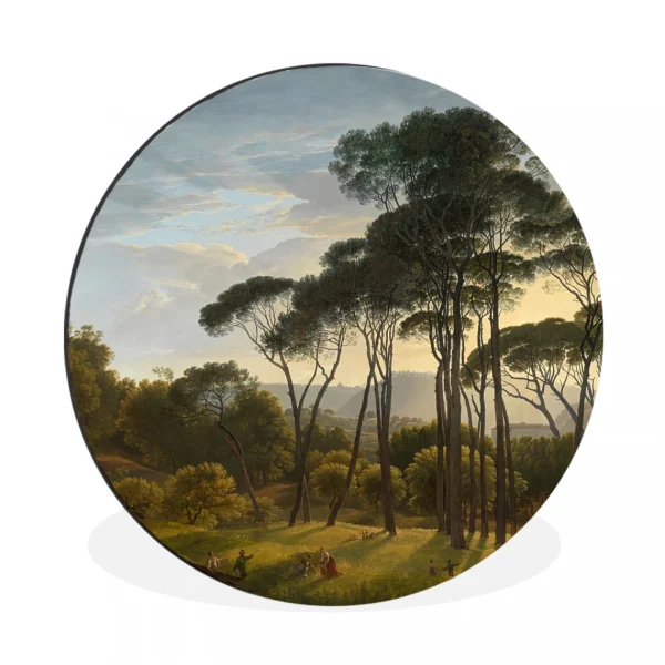 MuchoWow Tableau Imprimé Rond Paysage Italien Avec Des Pins En Pierre – Peintu… marque pas cher 1