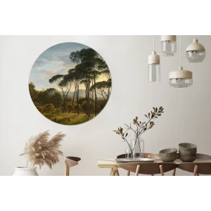 MuchoWow Tableau Imprimé Rond Paysage Italien Avec Des Pins En Pierre – Peintu… marque pas cher 9