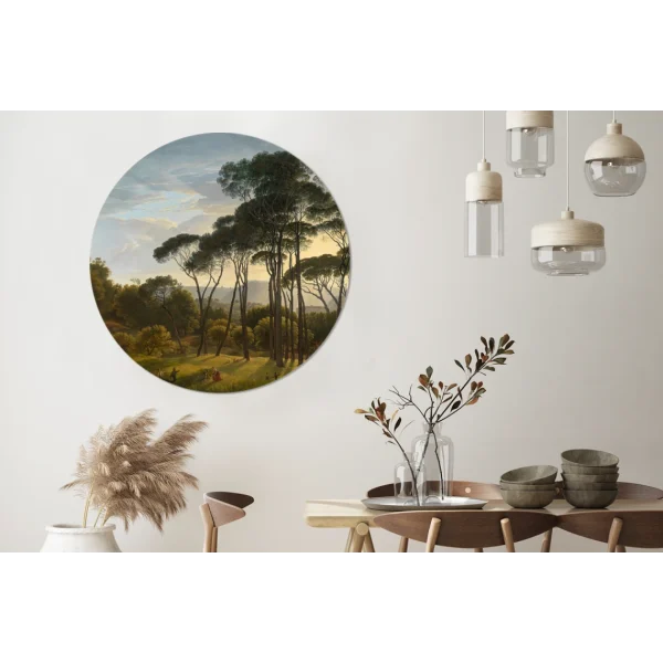 MuchoWow Tableau Imprimé Rond Paysage Italien Avec Des Pins En Pierre – Peintu… marque pas cher 3