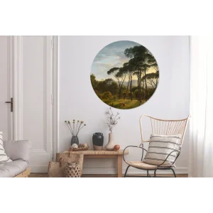 MuchoWow Tableau Imprimé Rond Paysage Italien Avec Des Pins En Pierre – Peintu… marque pas cher 13