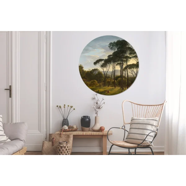 MuchoWow Tableau Imprimé Rond Paysage Italien Avec Des Pins En Pierre – Peintu… marque pas cher 5