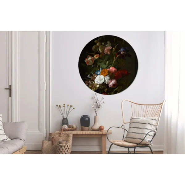 magasin MuchoWow Tableau Imprimé Rond Vase Avec Des Fleurs – Peinture De Rachel Ruysch… 4