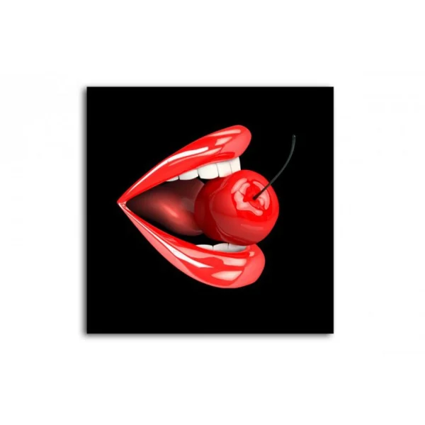 des prix incroyables DECLIKTABLEAU Tableau Pop Bouche Rouge Cerise Fond Noir 80X80 Cm 4