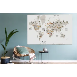 MuchoWow Tableau Sur Toile Carte Du Monde Enfants – Dinosaures – Chambre D’enfa… site pas cher 13