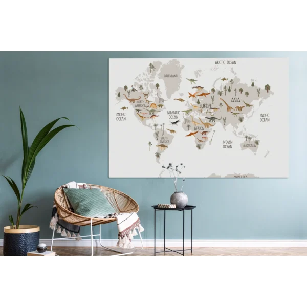 MuchoWow Tableau Sur Toile Carte Du Monde Enfants – Dinosaures – Chambre D’enfa… site pas cher 5