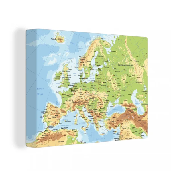 Vente MuchoWow Tableau Sur Toile Carte – Europe – Pays Decoration Murale 40×30 Cm 1