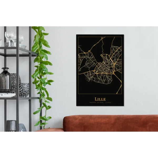 MuchoWow Tableau Sur Toile Carte – Lille – France – Or – Noir Decoration Murale… De super promotions disponibles 4