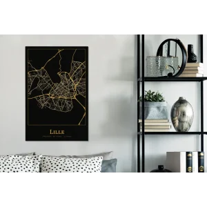 en promotion MuchoWow Tableau Sur Toile Carte – Lille – France – Or – Noir Decoration Murale… 15