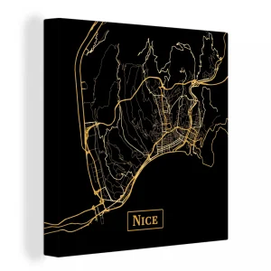 l'unique style MuchoWow Tableau Sur Toile Carte – Nice – Noir – Or Decoration Murale 90×90 Cm 9