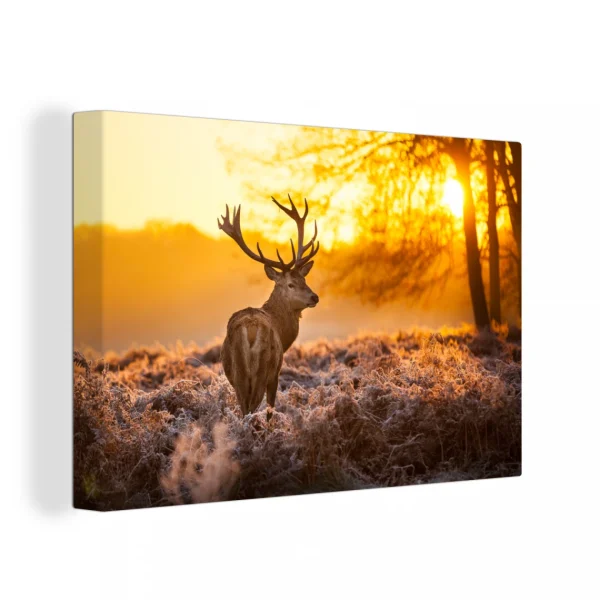 à prix très bas MuchoWow Tableau Sur Toile Cerf – Hiver – Coucher De Soleil Decoration Murale 1… 1