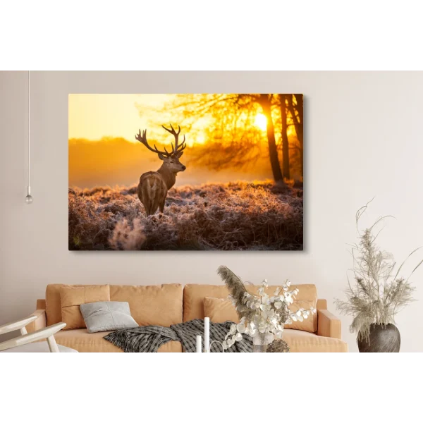 à prix très bas MuchoWow Tableau Sur Toile Cerf – Hiver – Coucher De Soleil Decoration Murale 1… 4