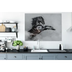 en ligne MuchoWow Tableau Sur Toile Cheval – Fumée – Noir Decoration Murale 120×90 Cm 15