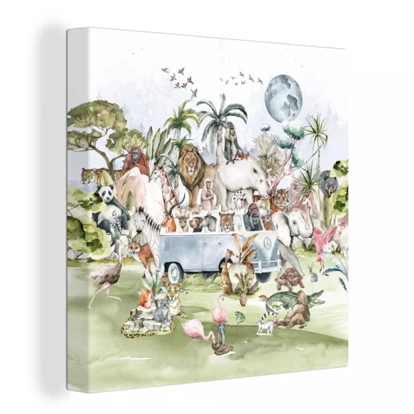 excellent qulity MuchoWow Tableau Sur Toile Décoration De La Jungle – Enfants – Volkswagen Van … 1