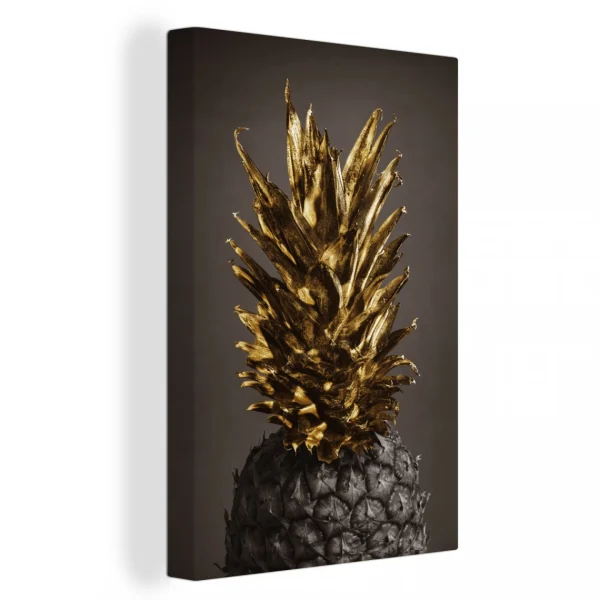 online boutique MuchoWow Tableau Sur Toile Fruit – Ananas – Or Decoration Murale 20×30 Cm 1