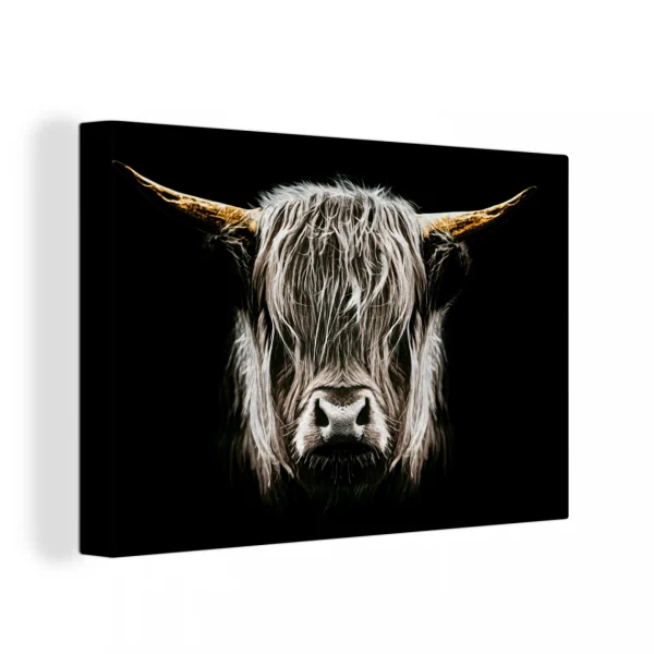 site en ligne MuchoWow Tableau Sur Toile Highlander écossais – Portrait – Noir – Blanc Decor… 1