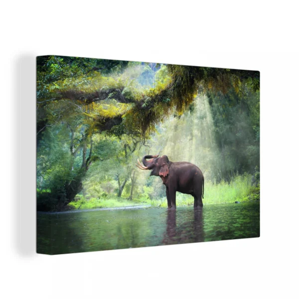 styles dernier cri MuchoWow Tableau Sur Toile Jungle – Éléphant – Eau Decoration Murale 150×100 … 1