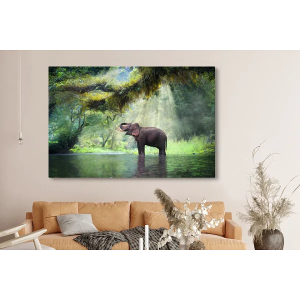 styles dernier cri MuchoWow Tableau Sur Toile Jungle – Éléphant – Eau Decoration Murale 150×100 … 4