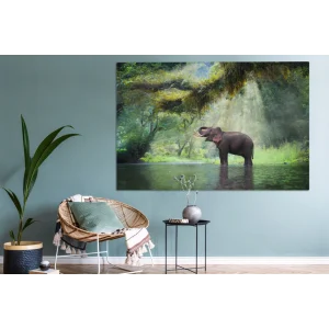 styles dernier cri MuchoWow Tableau Sur Toile Jungle – Éléphant – Eau Decoration Murale 150×100 … 13