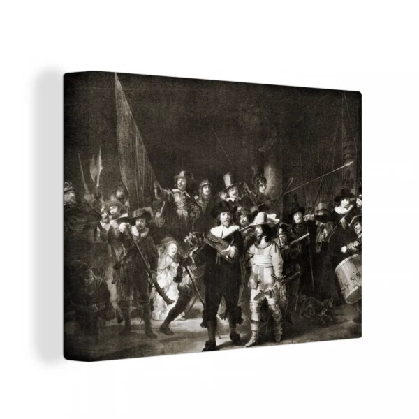 MuchoWow Tableau Sur Toile La Ronde De Nuit En Noir Et Blanc – Rembrandt Van Ri… pas cher 1