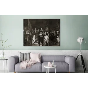 MuchoWow Tableau Sur Toile La Ronde De Nuit En Noir Et Blanc – Rembrandt Van Ri… pas cher 9