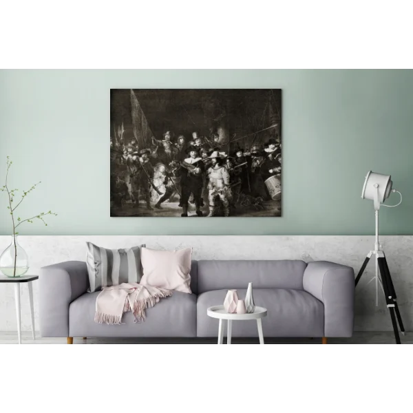 MuchoWow Tableau Sur Toile La Ronde De Nuit En Noir Et Blanc – Rembrandt Van Ri… pas cher 3