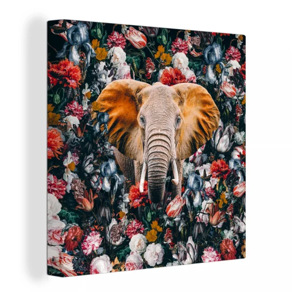 MuchoWow Tableau Sur Toile Éléphant – Fleurs – Tasse Decoration Murale 50×50 … Service Clients Dédié 1