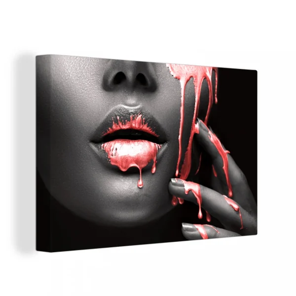 MuchoWow Tableau Sur Toile Lèvres – Rouge – Noir Decoration Murale 150×100 Cm magasin en ligne france 1