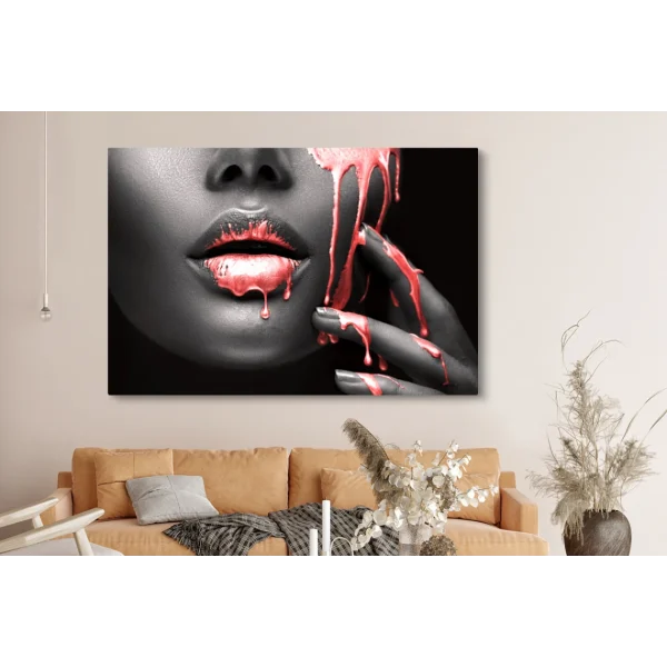 MuchoWow Tableau Sur Toile Lèvres – Rouge – Noir Decoration Murale 150×100 Cm magasin en ligne france 4