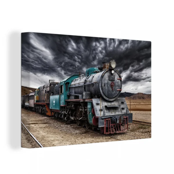 MuchoWow Tableau Sur Toile Nuages Noirs Au-dessus De La Locomotive à Vapeur De… exclusivement disponibles 1