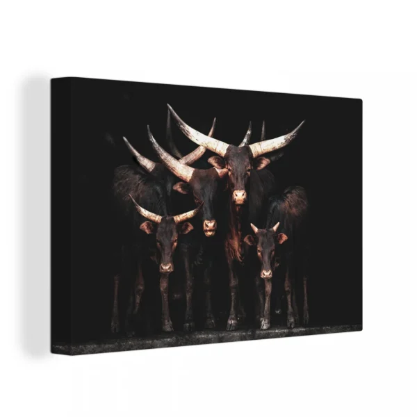 MuchoWow Tableau Sur Toile Vache – Watussi – Noir – Cornes Decoration Murale 12… Livraison gratuite 1