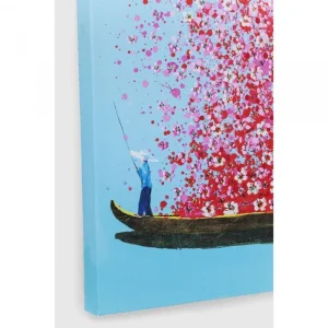 grande surprise Karedesign Tableau Touched Fleurs Pirogue Bleu Et Rose 100x80cm Kare Design 11