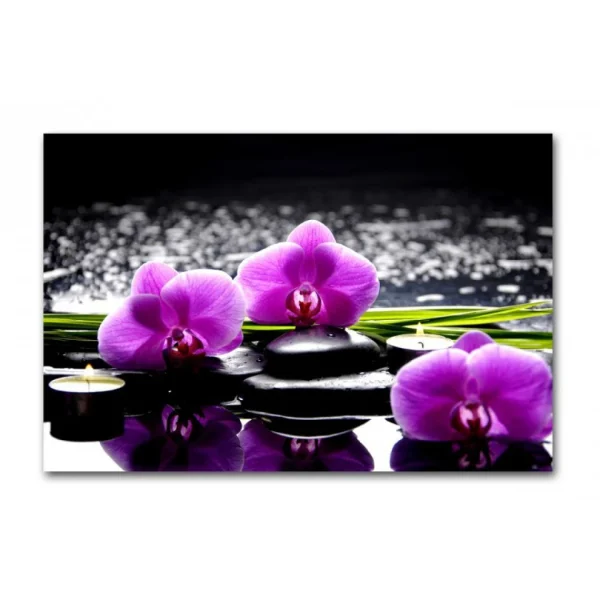 Satisfait ou Remboursé DECLIKTABLEAU Tableau Zen Orchidée Rose Et Bougies Sur Galets L.80 X H.55 Cm 1