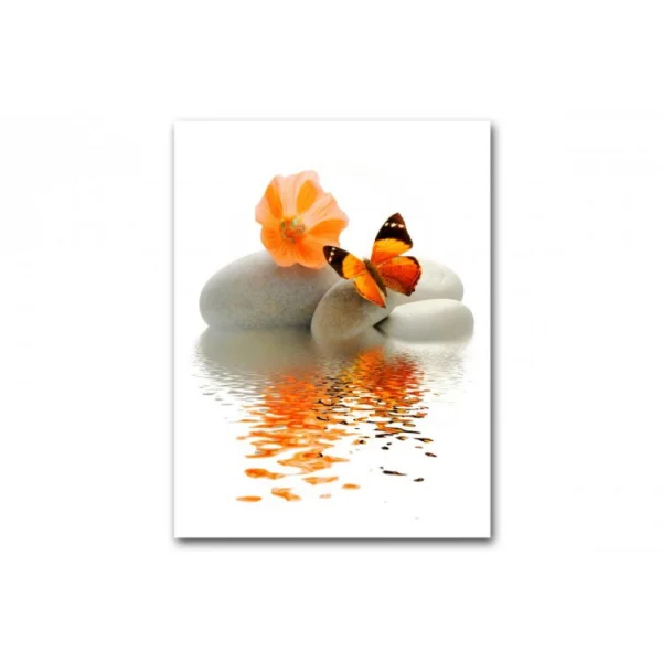 DECLIKTABLEAU Tableau Zen Papillon Orange Sur Galet L.55 X H.80 Cm Prix très abordable 1