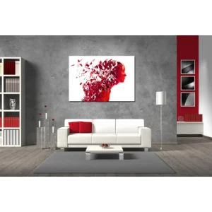 Officielle DECLIKTABLEAU Tableau Abstrait Ton Rouge Femme Destructurée L.80 X H.55 Cm 6