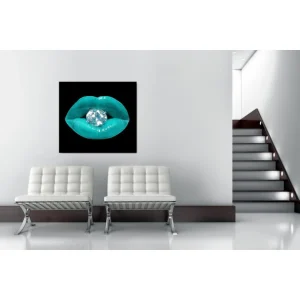 soldes pas cher DECLIKTABLEAU Tableau Pop Bouche Diams Bleu Turquoise 60X60 Cm 7