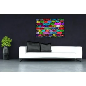 DECLIKTABLEAU Tableau Pop Art Mur De Briques Multicolore L.80 X H.55 Cm Achat 6