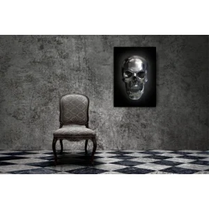 prix pas cher DECLIKTABLEAU Tableau Rock Tête De Mort Design Argentée Sur Fond Noir L.55 X H.80 … 9