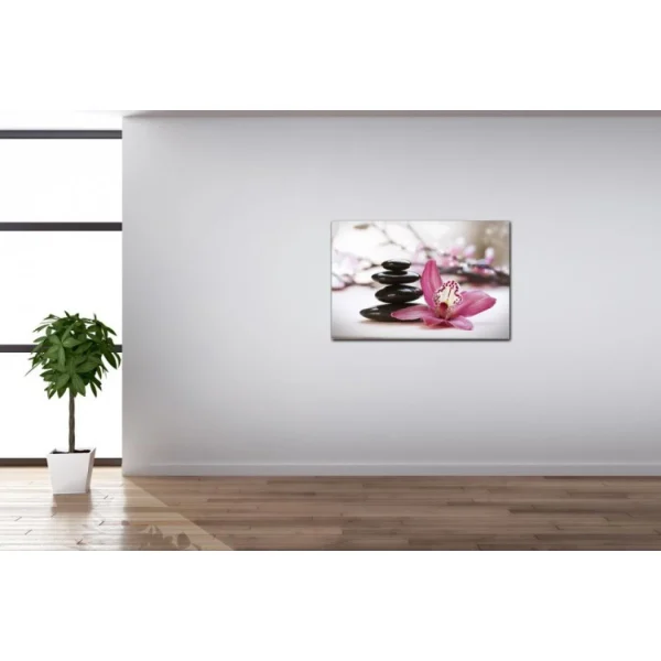 en ligne vente DECLIKTABLEAU Tableau Zen Galets En Pyramide Avec Fleur Rose L.80 X H.55 Cm 3